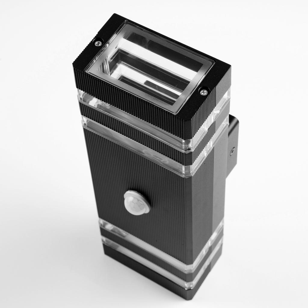 Lampa Ogrodowa Kinkiet Elewacyjny Góra Dół 2Xgu10 Czarny Czujnik Ruchu I Zmierzchu Ip54 Protea Lumiled