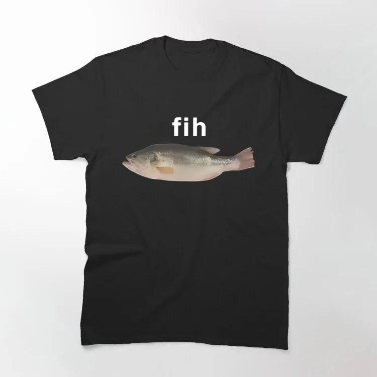 Смешная футболка с мемом Fih Fish Летние футболки для унисекс Харадзюку Повседневная футболка с коротким рукавом Y2K Смешная одежда Оверсайз футболка