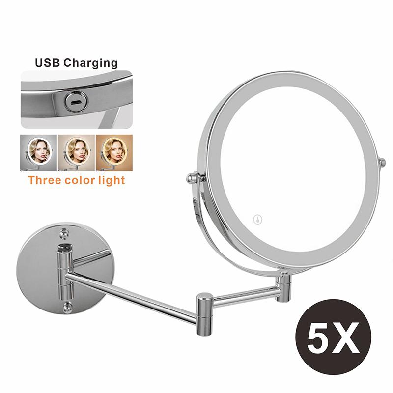 8 Inch Wall Mounted Makeup Mirror 5/7/10X Magnifying Double Side Folding Arm Extend USB Charging Bathroom Smart Cosmetic Mirrors