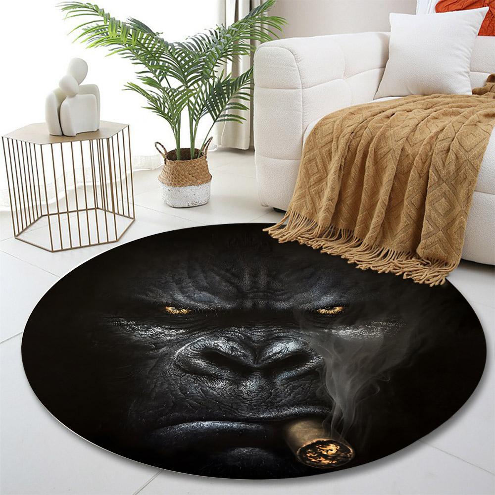 Smoky Gorilla Portrait Print round rug, living room, bedroom, playroom carpet, non slip floor mat, gift