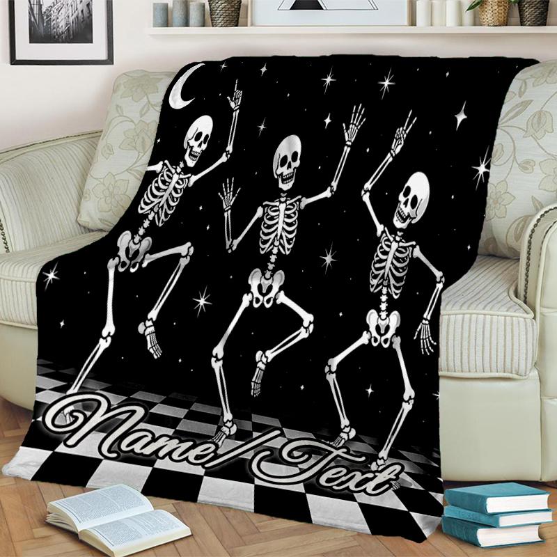 1PC Custom Name Skeletons Night Party outdooor Flannel blankets Throw Blanket All-Season Throw Gift Bedspread for Couch, Bed, Camping Holiday Birthday