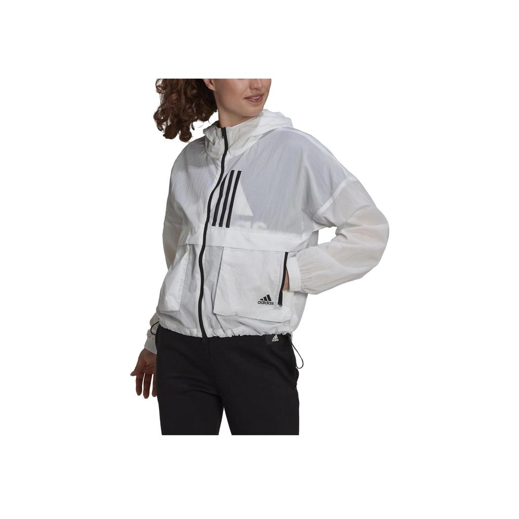 Adidas Полосатая повседневная спортивная куртка с капюшоном женская куртка белого цвета H40963