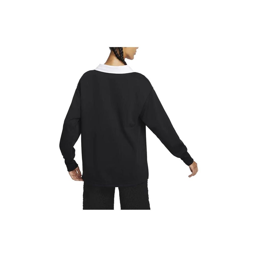 Nike Sportswear Essential Color Block Print Training Casual Loose Lightweight Turn-down Collar Long Sleeve Drop Shoulder T-Shirt Women Tops FB8721-010