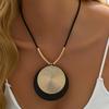 1pc Stitching Geometric Round Pendant Necklace Retro Style Statement Jewelry For Vacation Wear