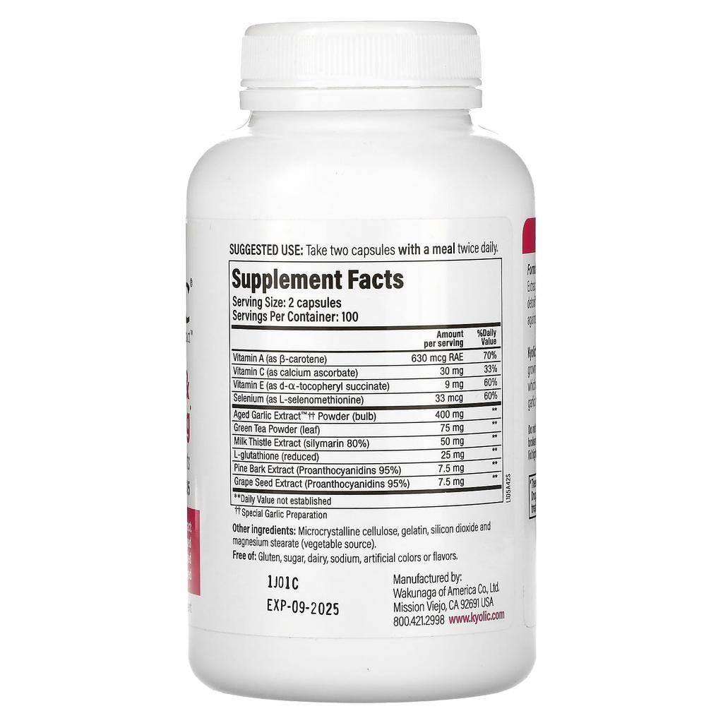 Kyolic Aged Garlic Extract, Detox & Anti-Aging, Formula 105, 200 Capsules