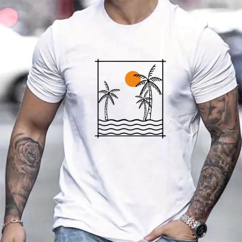 Funny Palm Tree Print T-shirts for Men Tshirts Graphic Clothing Spring Holiday Short Sleeve Loose Oversized Tops Boys Tees