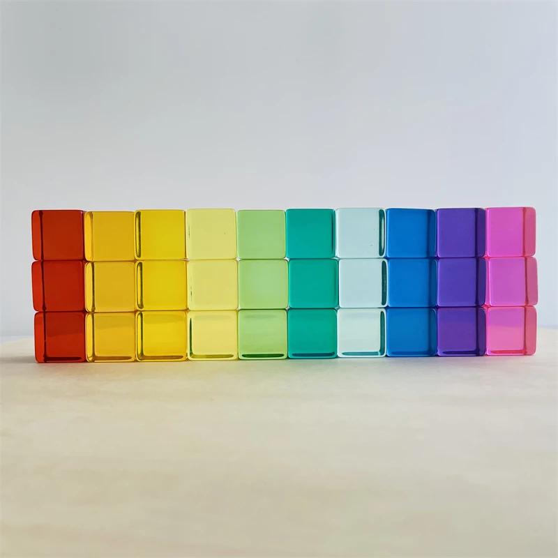 Lucent Cubes Building Blocks Stacking Toy Rainbow Translucent Cubes Acrylic Blocks Learning Color Sorting Toys for Children Gift