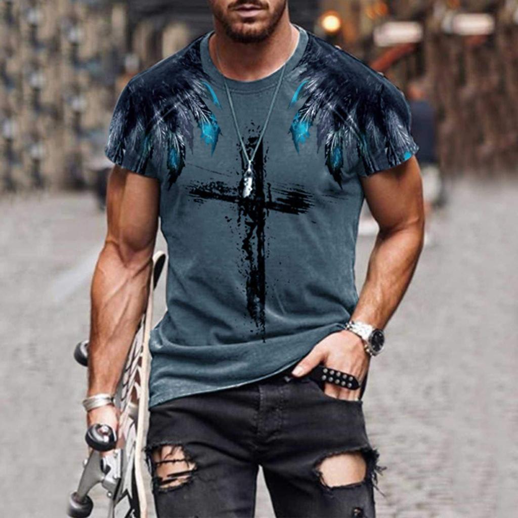 Мужская уличная мода Крест вера с принтом Круглый воротник С короткими рукавами Т-образный рукав