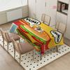 2D Flat 1pc Printed Tablecloth, Hamburger Pattern, French Fries Print, Cartoon American Style, Bright Yellow-Red Tones, Lively And Childlike Style, Re