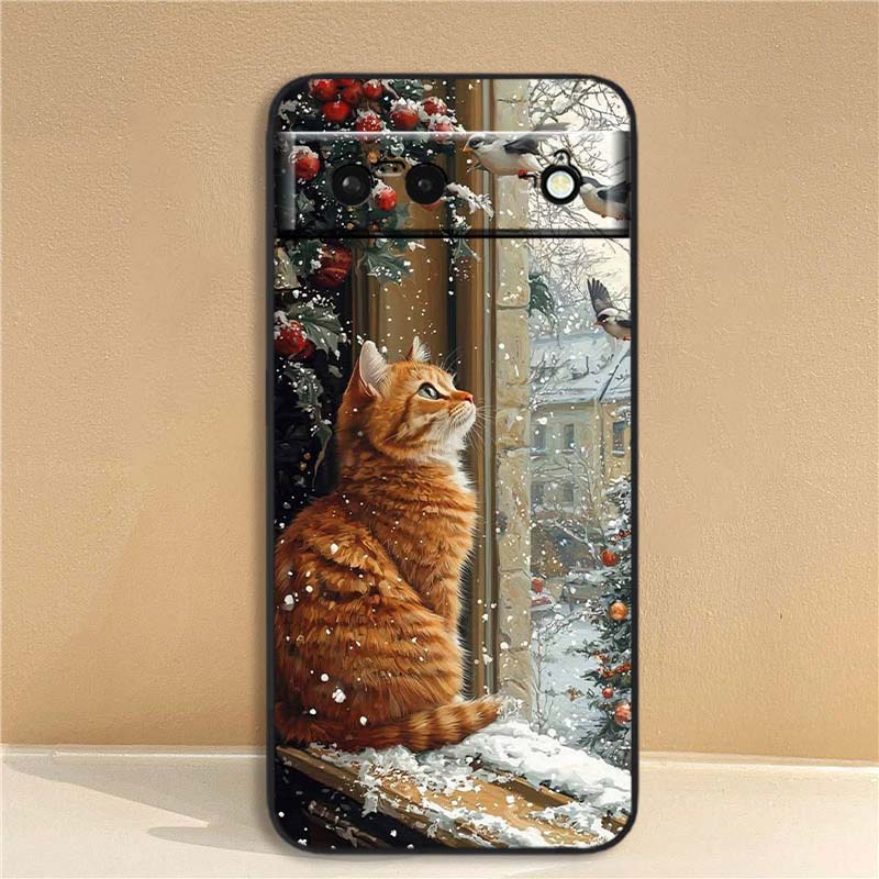 Милая мультяшная кошка Иллюстрация Чехол для телефона Для Google Pixel 10 9a 9 8A 8 7 7A 6 6A Pro XL 2024 5G Черный Мягкий ТПУ Силикон