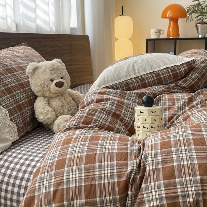 Французский стираный хлопковый комплект постельного белья Класса А, 2026 Студенческий Простой Muji Дом, 4 предмета