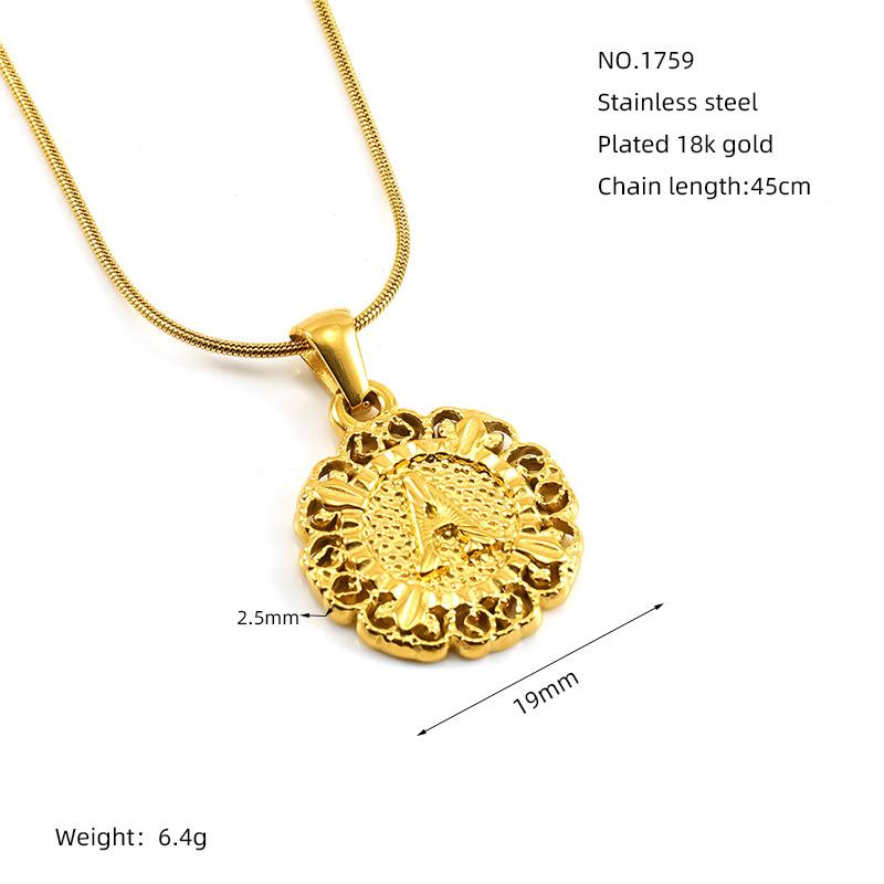 New fashion titanium steel letter pendant, clavicle chain, round embossed design necklace, personalized versatile men and women
