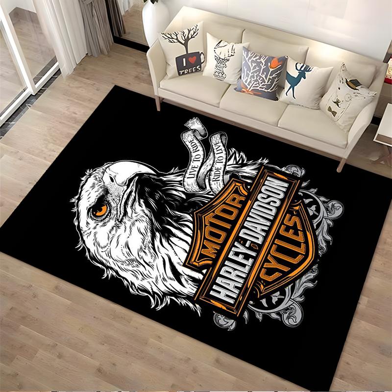 "Ковер Harley Davidson с орлом и логотипом мотоциклов на черном фоне" Подходит для использования в качестве противоскользящего коврика для гостиной, спальни, диванов