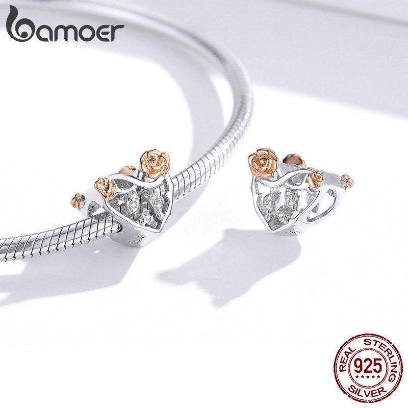 BAMOER романтические новые подвески из стерлингового серебра 925 пробы с розами и бусинами подходят для оригинального женского браслета