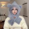 Women Winter Integrated Hat And Scarf Thick Fleece Warm Cartoon Fox Ear Decor Windproof Full Protection Outdoor Travel Cold Weather Snowboarding
