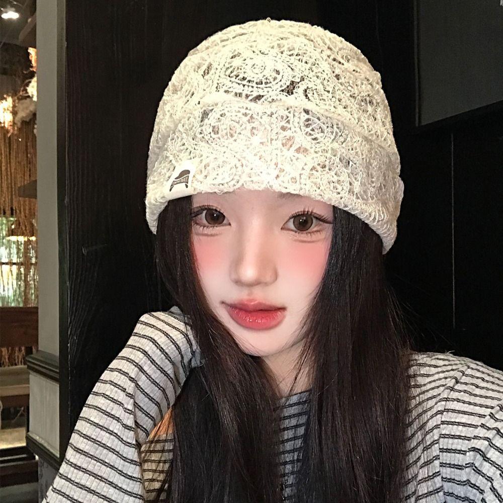 Spicy Girl Lace Hat Embroidered Flower Pile Hat Sweet Hollow Out Flower Beanies Girls