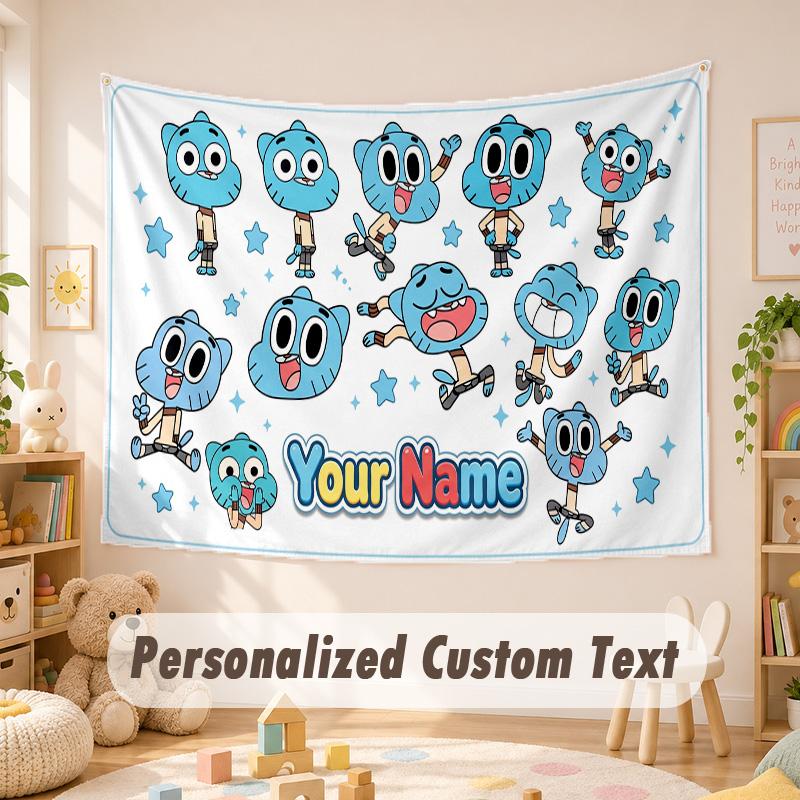 Custom Name Text Tapestry,Amazing World of Gumball Boho Wall Hanging, Decorative Backdrop Tapestry For Room