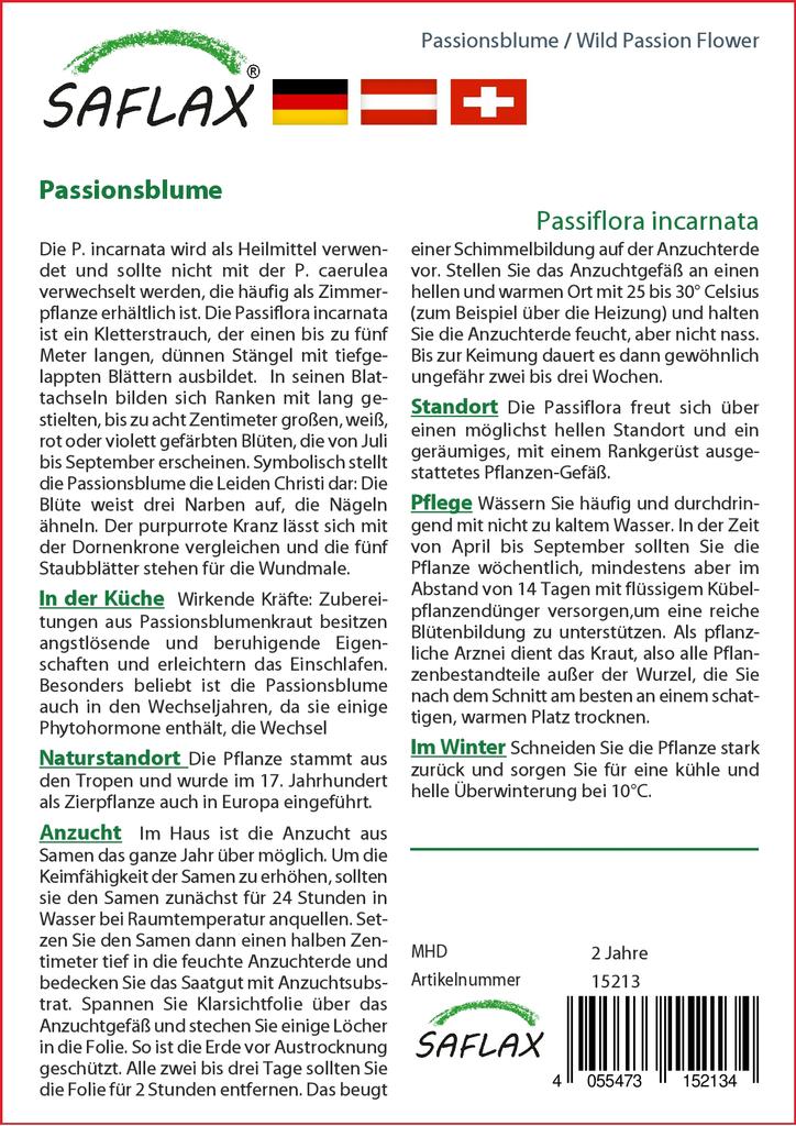 SAFLAX Дикая пассифлора - 5 семян - Passiflora incarnata