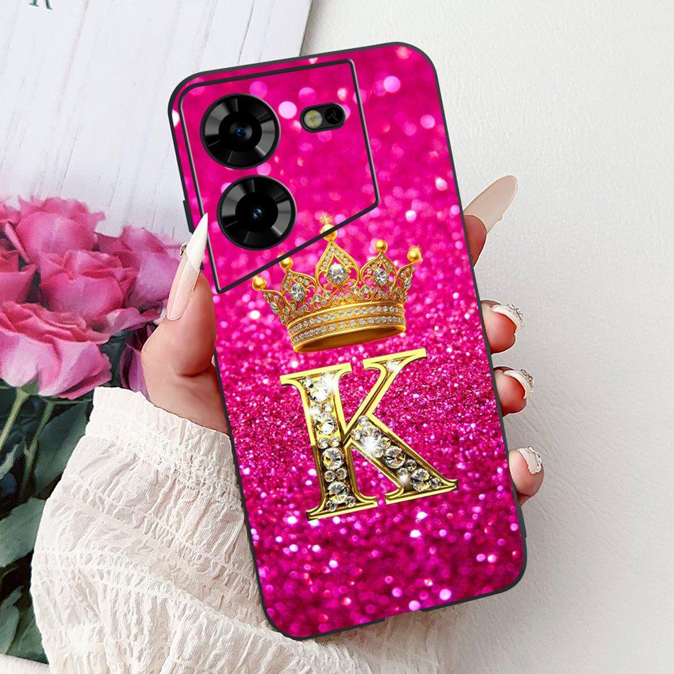 Для Tecno Pova 5 LH7n / Pova 5 Pro LH8n Модный Чехол для Телефона с Буквой Короны Для Tecno Pova5 5Pro 5G Черный Силиконовый Мягкий Чехол Бампер