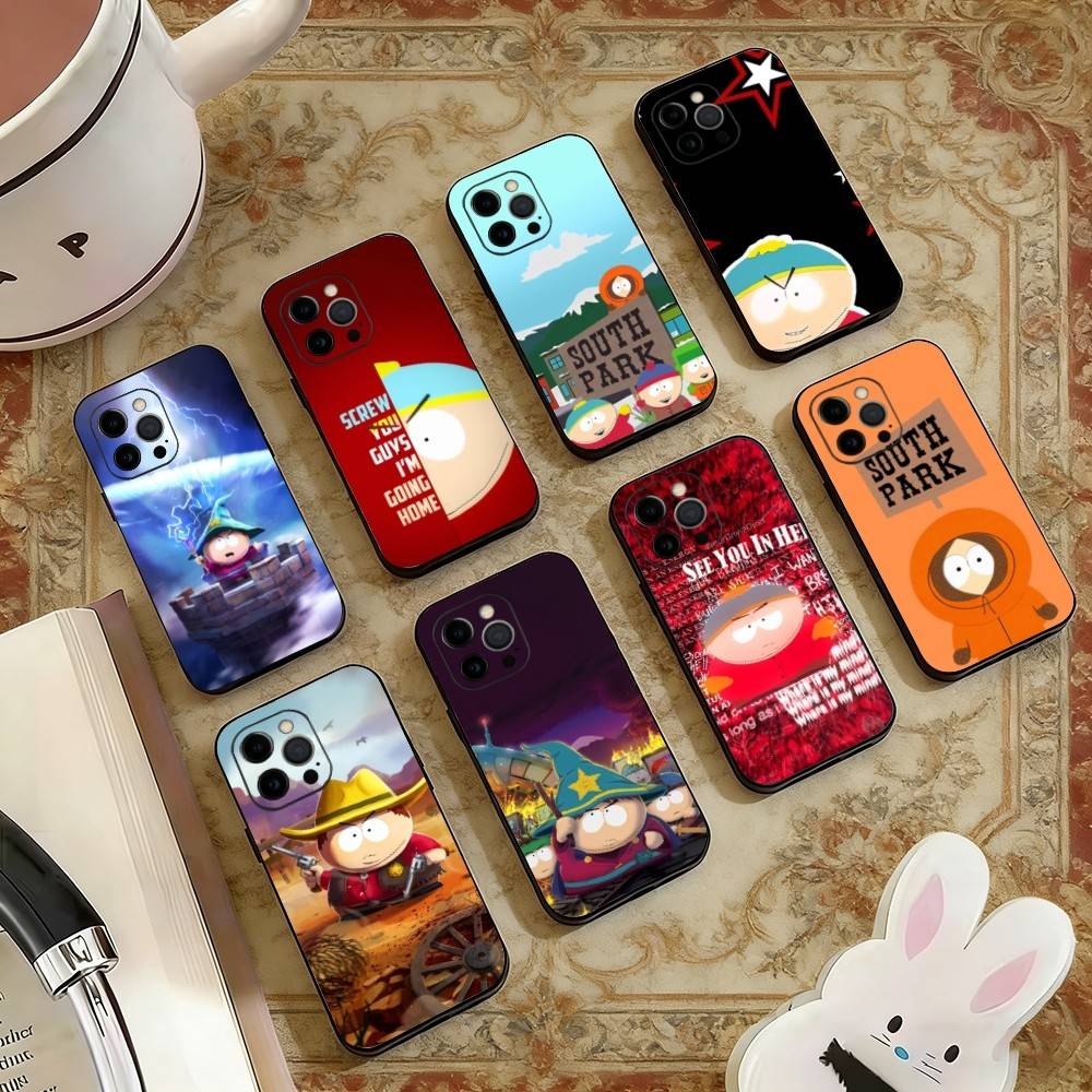 C-Мультфильм S-Саус Парк Чехол для телефона для iPhone 17,16,15,14,13,12,11 Plus,Pro Max,XS,Мягкий силиконовый черный чехол