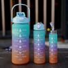 3pcs Outdoor Sports Fitness Water Bottle Set, Gradient Color Water Bottle With Time Scale For Adult Student