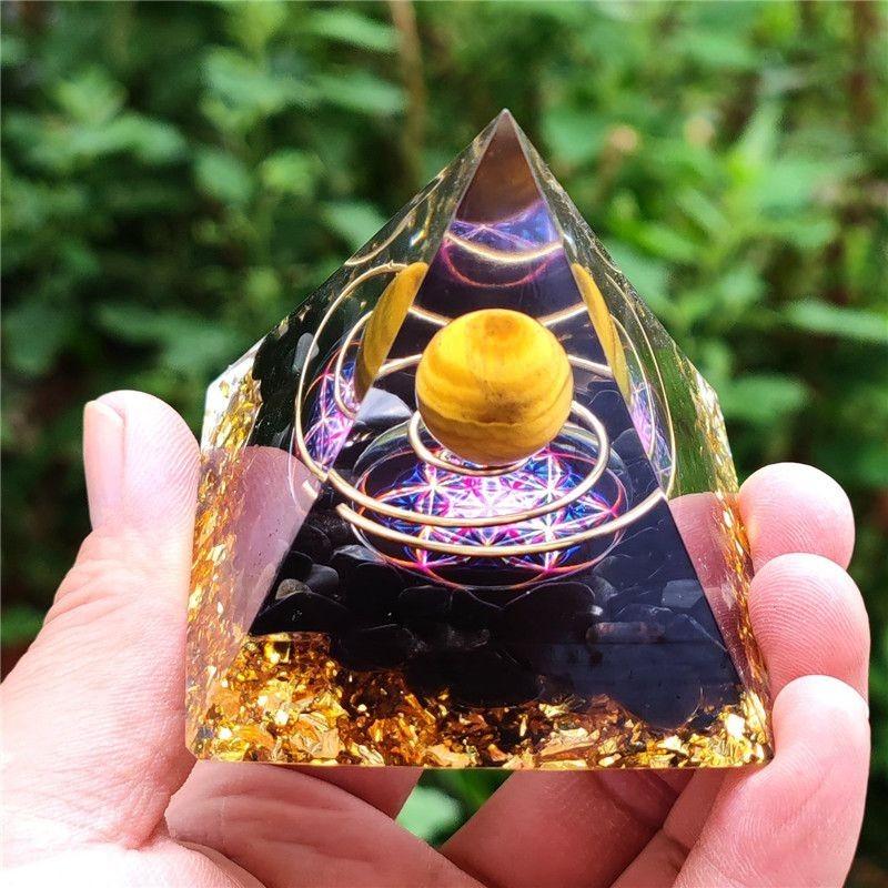 Orgonite Chakra Energy Pyramid Amethyst Crystal Home Decor Meditation Ornament Craft Gift