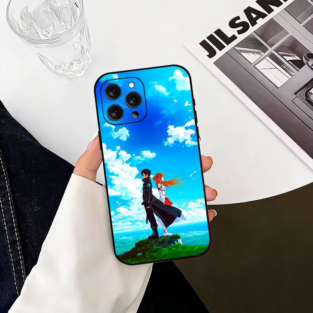 Чехол для телефона с Кирито и Асуной из аниме для iPhone 17,16,15,14,13,12,11 Plus,Pro Max,XS,Мягкий силиконовый черный чехол