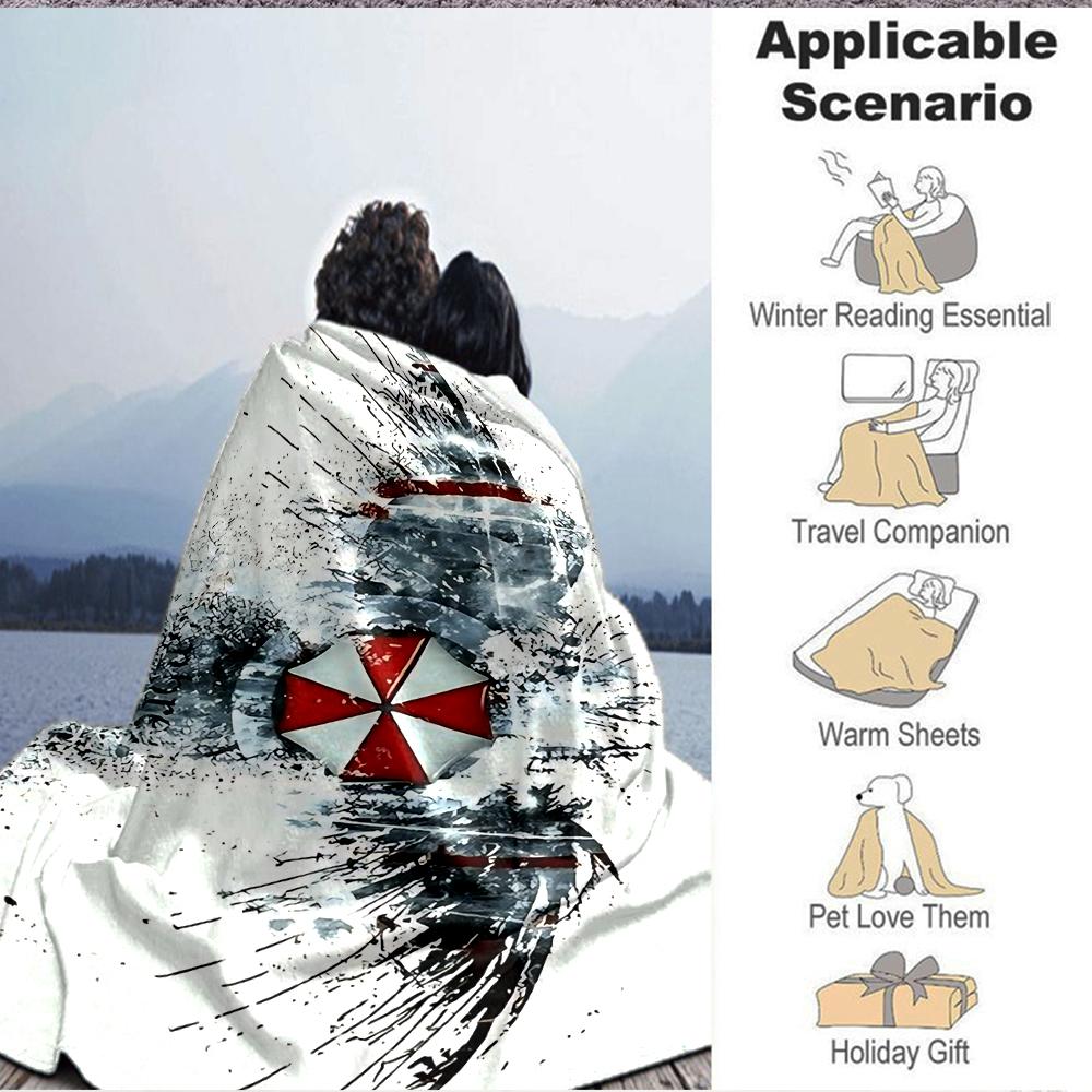 1Pc Resident Evil Symbol Flannel Blanket, Soft And Comfortable, Casual Warm, Camping Travel, Christmas, Halloween Xmas Gift S1698