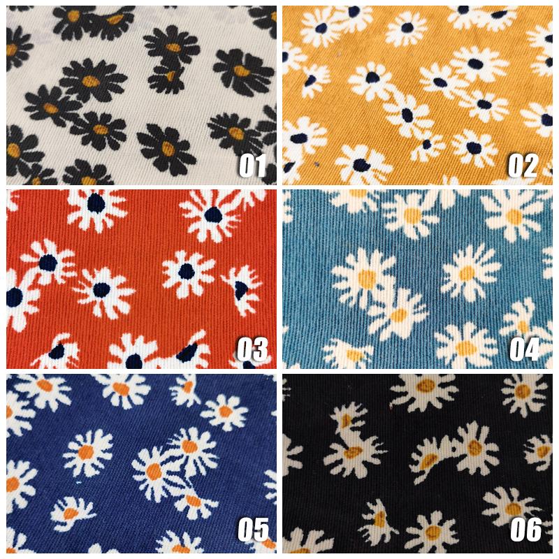 100*150cm Small Daisy Flower Printing Fabric Pastoral Style Velvet Cotton Corduroy Fabric For Diy Sewing Apparel Dress
