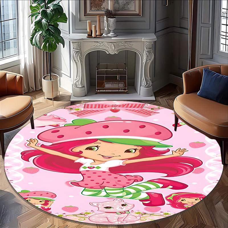 1pc Princess Strawberry11 Carpet, Round Rug, Comfortable, Suitable for Entryways, Living Rooms, Office, And Bedrooms, Christmas Decoration