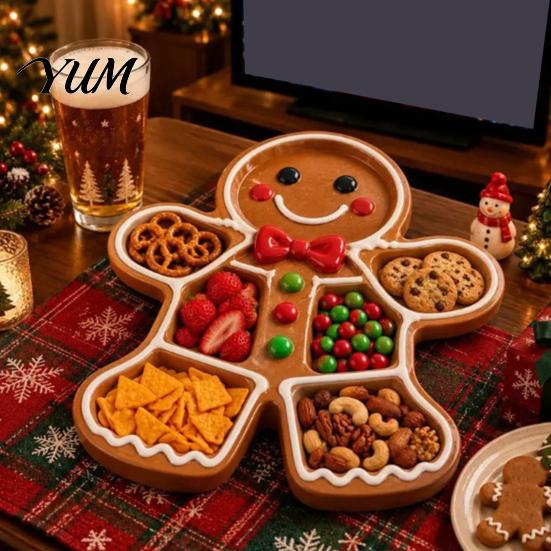 Serving Plates for Cookies Nuts Christmas Snack Tray, Divided Holiday Appetizer Platter, Cute Snowman/Tree/Penguin/Cow Shaped Table Decorations
