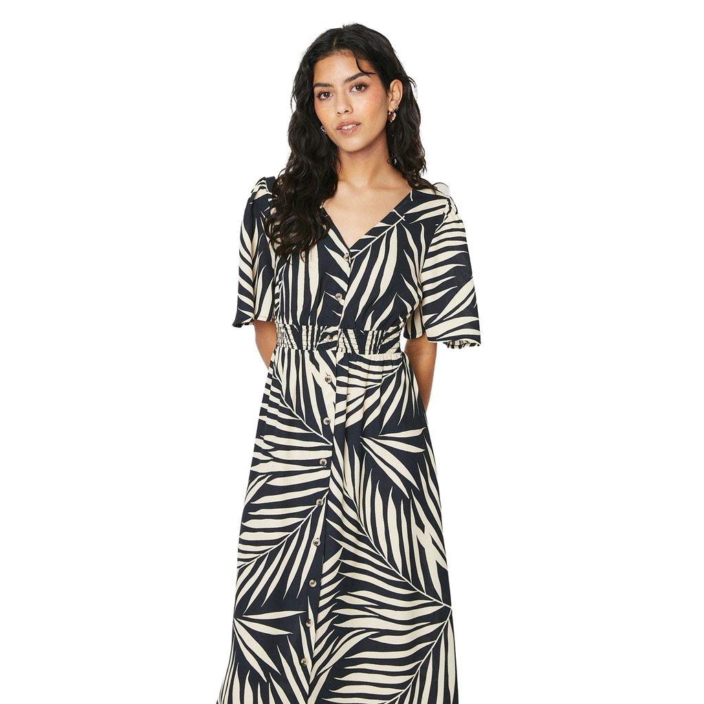 Женское/женское платье миди с принтом пальм и пуговицами Dorothy Perkins, миниатюрное платье миди