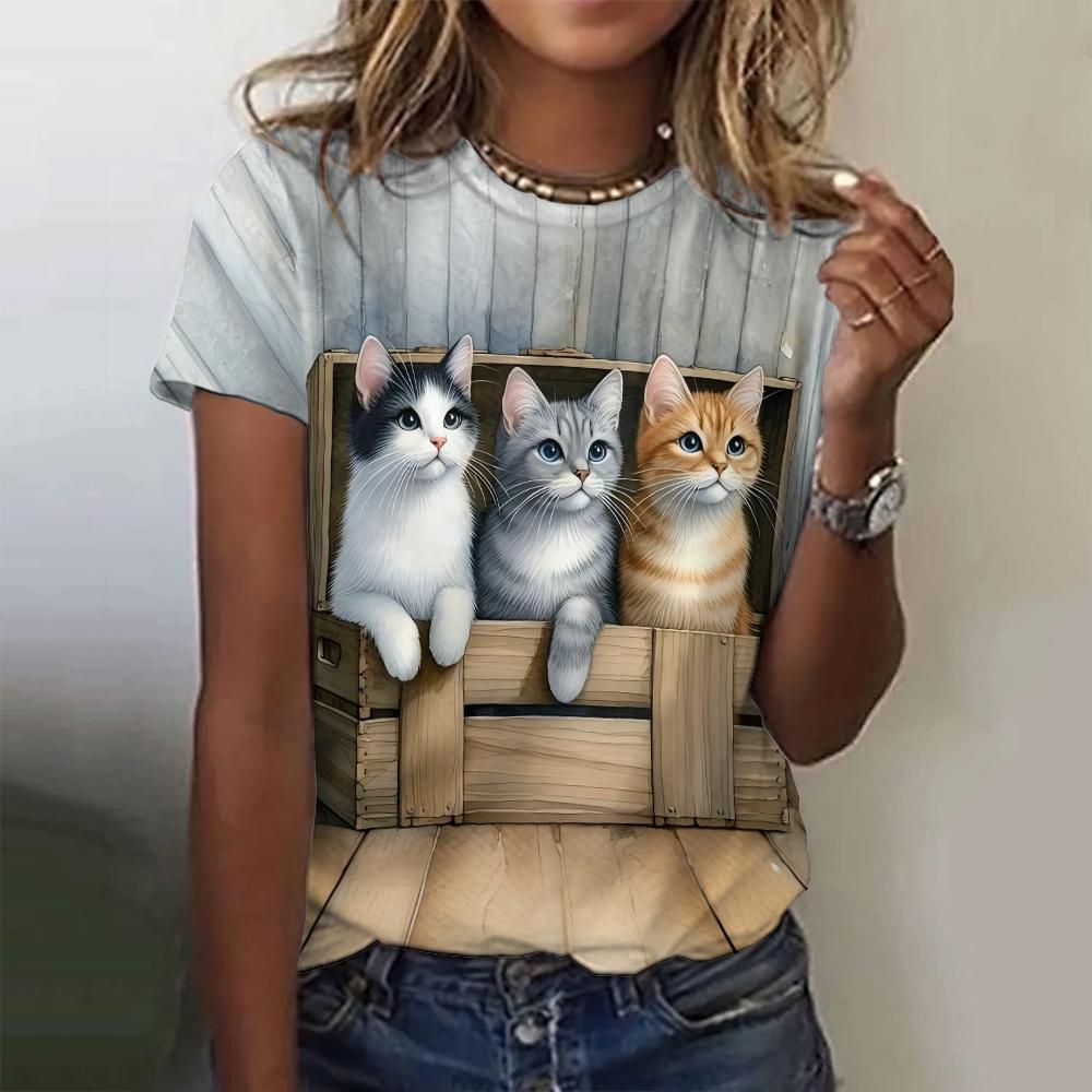 Cute Women's T Shirt Animal 3d Print Casual Short Sleeve Funny T Shirts Fashion Streetwear O-Neck Female Oversized Clothing