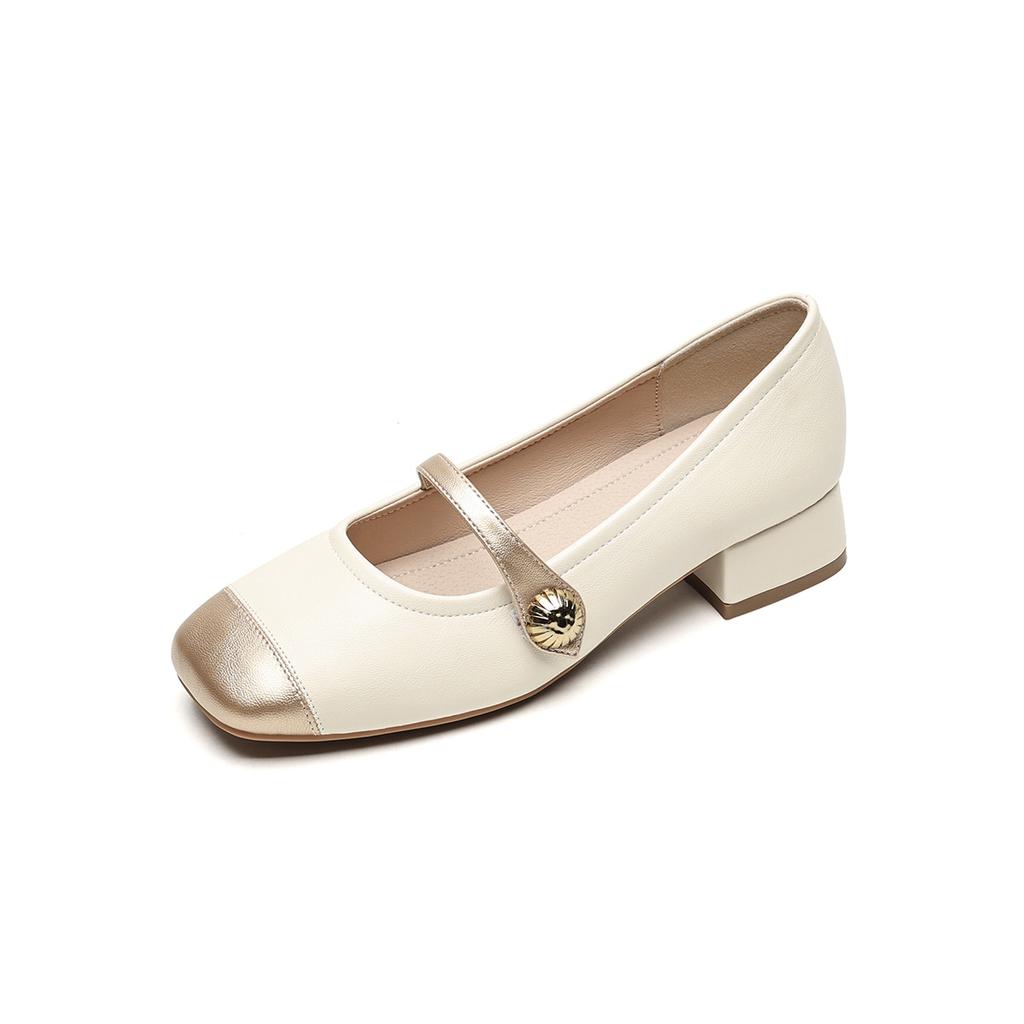 Square Head Single Shoes Women's Summer Word with Thick Heel Color Matching Light Mouth Mary Jane Shoes