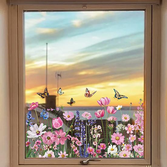 Yousheng 3 Pcs Flower Wall Decals Watercolor Wildflower Grass Butterflies Wall Stickers Peel And Stick Wall Art Decor for Girls Bedroom Living Room