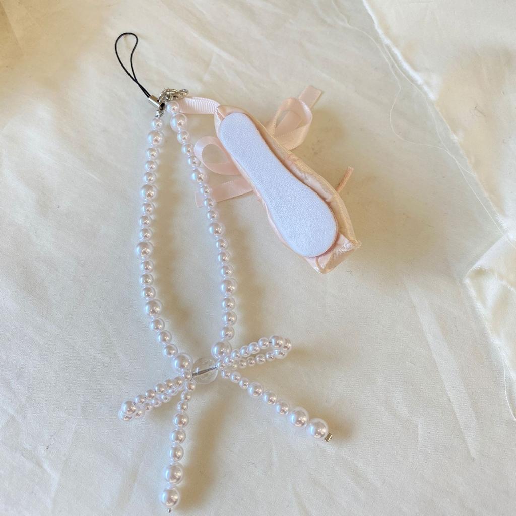 Sophisticated Pearl Beaded Phone Charm with Ballet Shoe Bag Decoration Multipurpose Fashion Ornament for Stylish Ladies