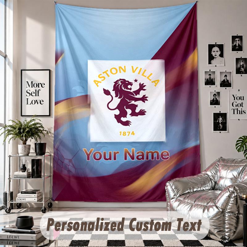 Индивидуальный настенный гобелен, Астон Вилла, Персонализированный текст с именем, Декор для домашней стены