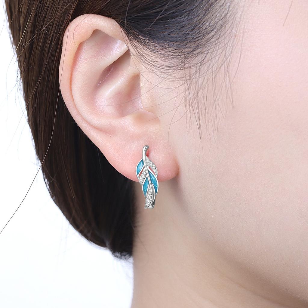 S925 Sterling Silver Blue Feather Lucky Symbol Earrings Hoop Earrings Women Jewelry Original Trendy Anniversary Gifts