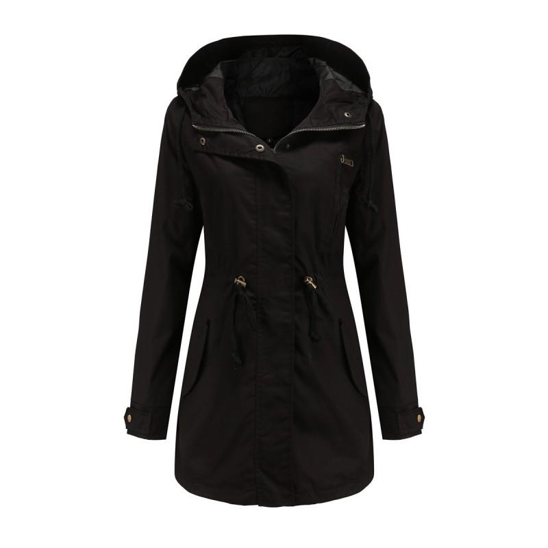 Womens Cotton Hooded Windbreaker Jacket Loose Fit Oversized Long Sleeve Solid Color Casual Coat