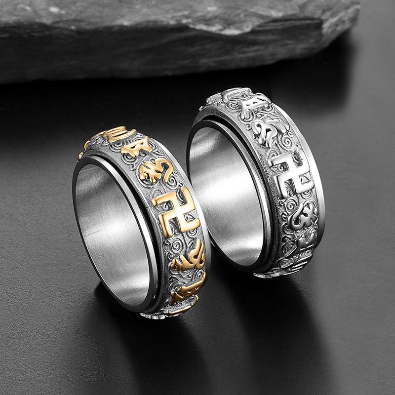 2025 Six Syllables Spinner Ring 360° Rotating  Unisex Band - Stress Relief Sizes 7-12 Gold/Steel/ Men Trendy Gifts