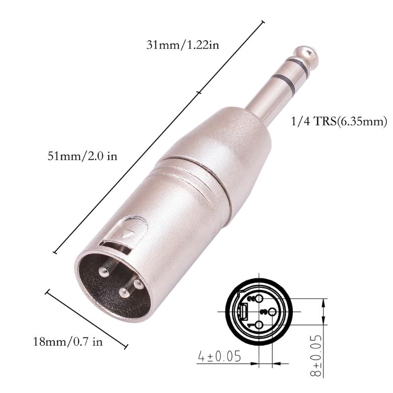 1/4" 6.35мм Штекер на XLR 3-контактный Штекер Гнездо Аудио Адаптер Серебристый Интерфейсный Переходник для Электронного Органа