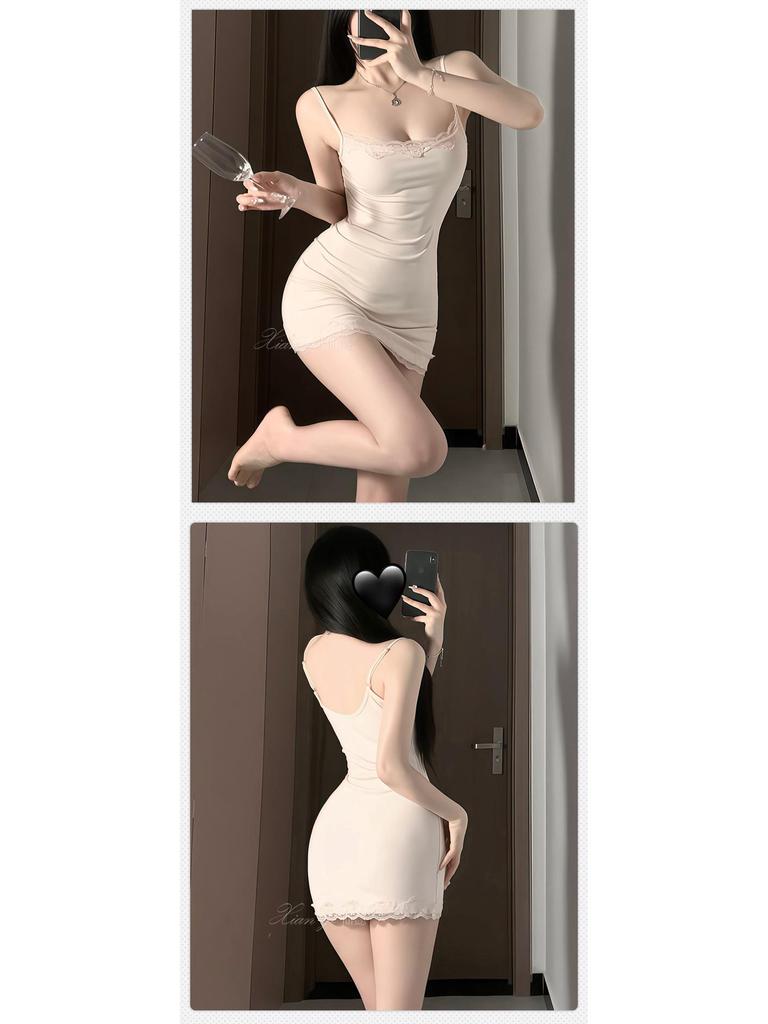 Xianyi Кружевное сексуальное облегающее платье-комбинация Pure Desire - Однотонная одежда для сна 689