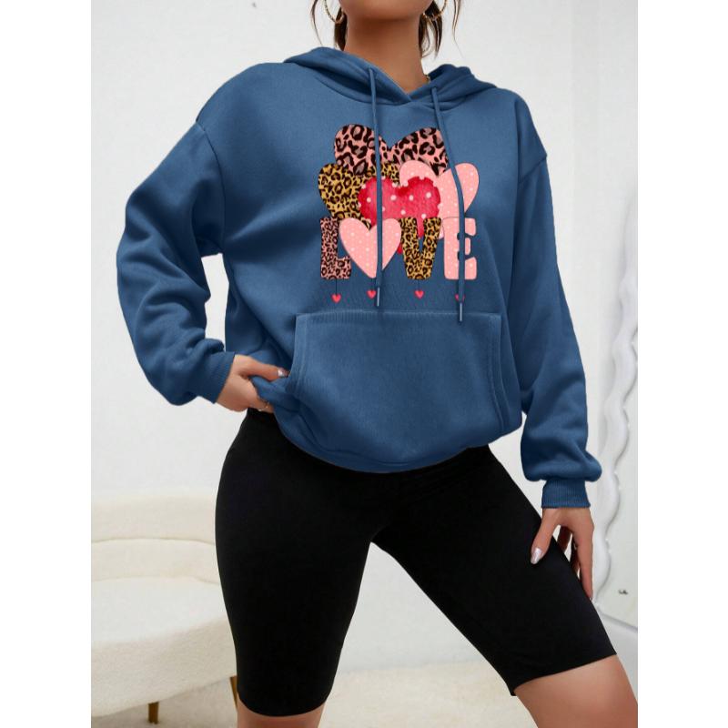 Леопардовый принт Любовь Креативное сочетание Дизайн Женская уличная одежда Индивидуальность Флисовая толстовка с капюшоном Креативность Модная одежда Новый пуловер