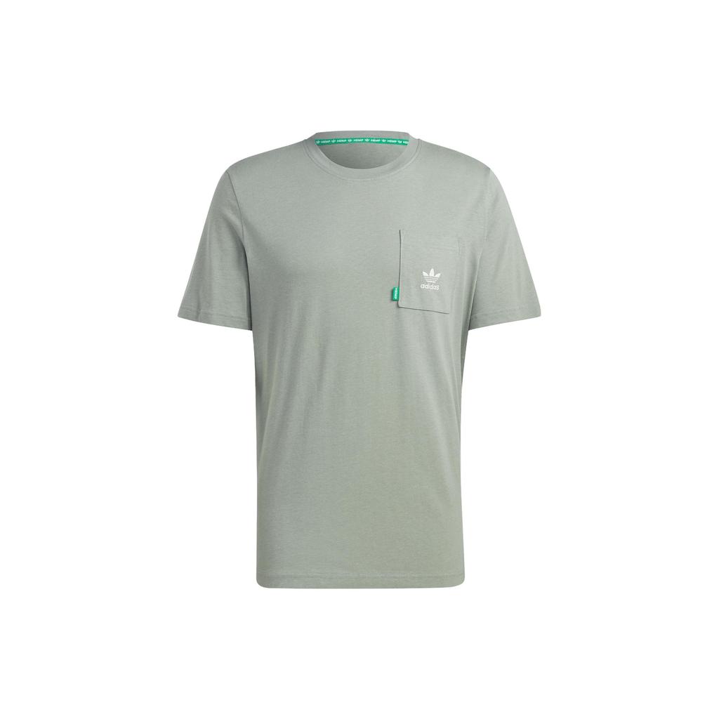 Adidas Originals ESSENTIALS T Shirts Men's Dusty Green Crew Neck Moderate Straight Fit HR2955