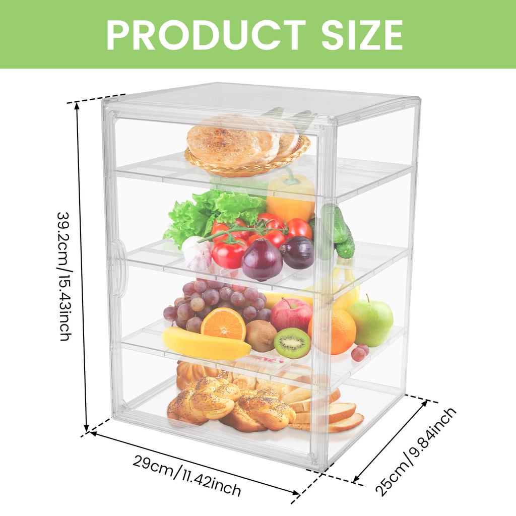 4 Tier Transparent Acrylic Bread Display Case Adjustable Detachable Bakery Cabinet for Different Size of Baked Goods