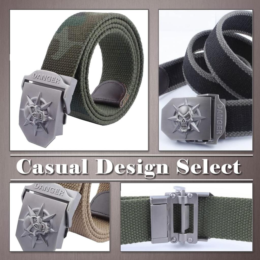 ONE LIMITATION Skull Buckle Braided Belt, Casual Camouflage, One Size Fits All, Men's BP001 (5. White)