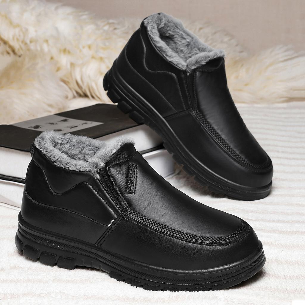Зимние кожаные сноубутсы мужские нескользящие теплые средние повседневные большого размера легкая подошва удобные мужские ботинки