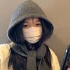 Big Head Waist Balaclava Hat Women's Autumn and Winter New Knitted Hoodie Neck Integrated Warm Ear Protection Knitted Hat