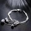 925 Silver Plated Snake Bone Chain Bracelet with Round Beads - Trendy Jewelry