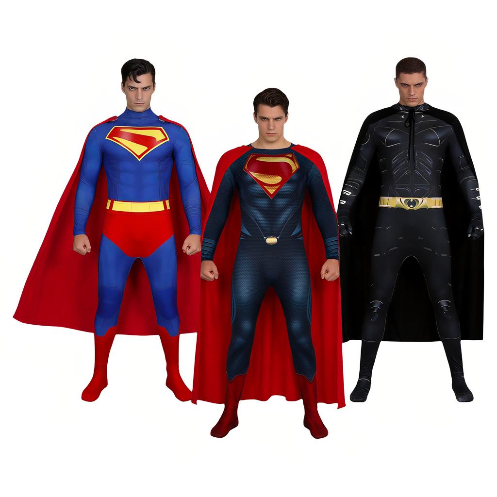 DC Superman & Batman Cosplay Jumpsuit, Superhero Tight Suit Halloween Steel Body Performance Costume
